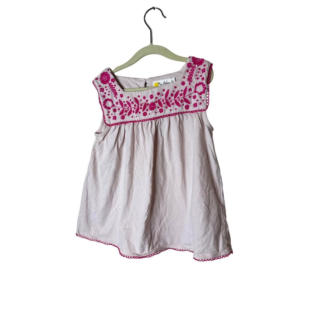 Mini Boden Blouse Girls 8-9Y Pink Embroidered Floral Square Neck Tunic Top